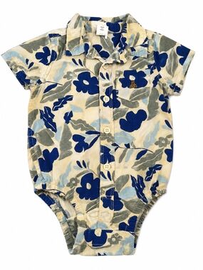 Baby GAP Blue and Cream Floral Bodysuit Size 6-12 Months